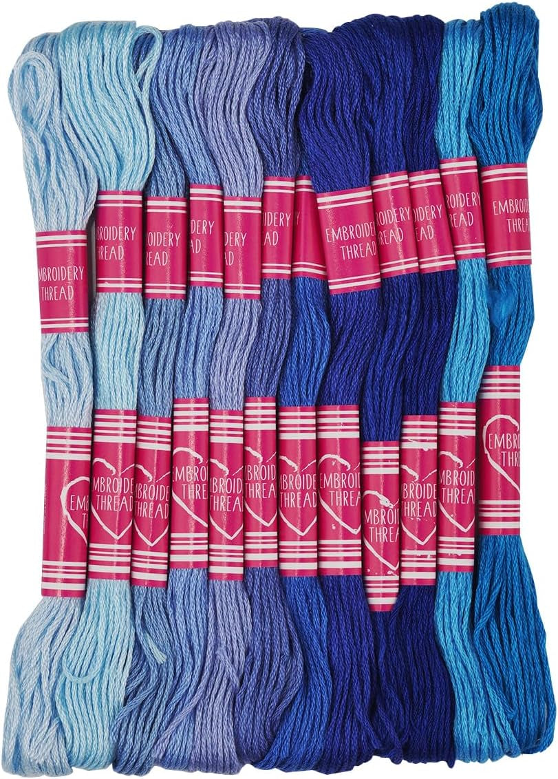 Friendship Bracelet String 12 Skeins, Embroidery Floss Cross Stitch Embroidery Thread Floss Bracelet Making Yarn, Craft Floss (Blue Series)