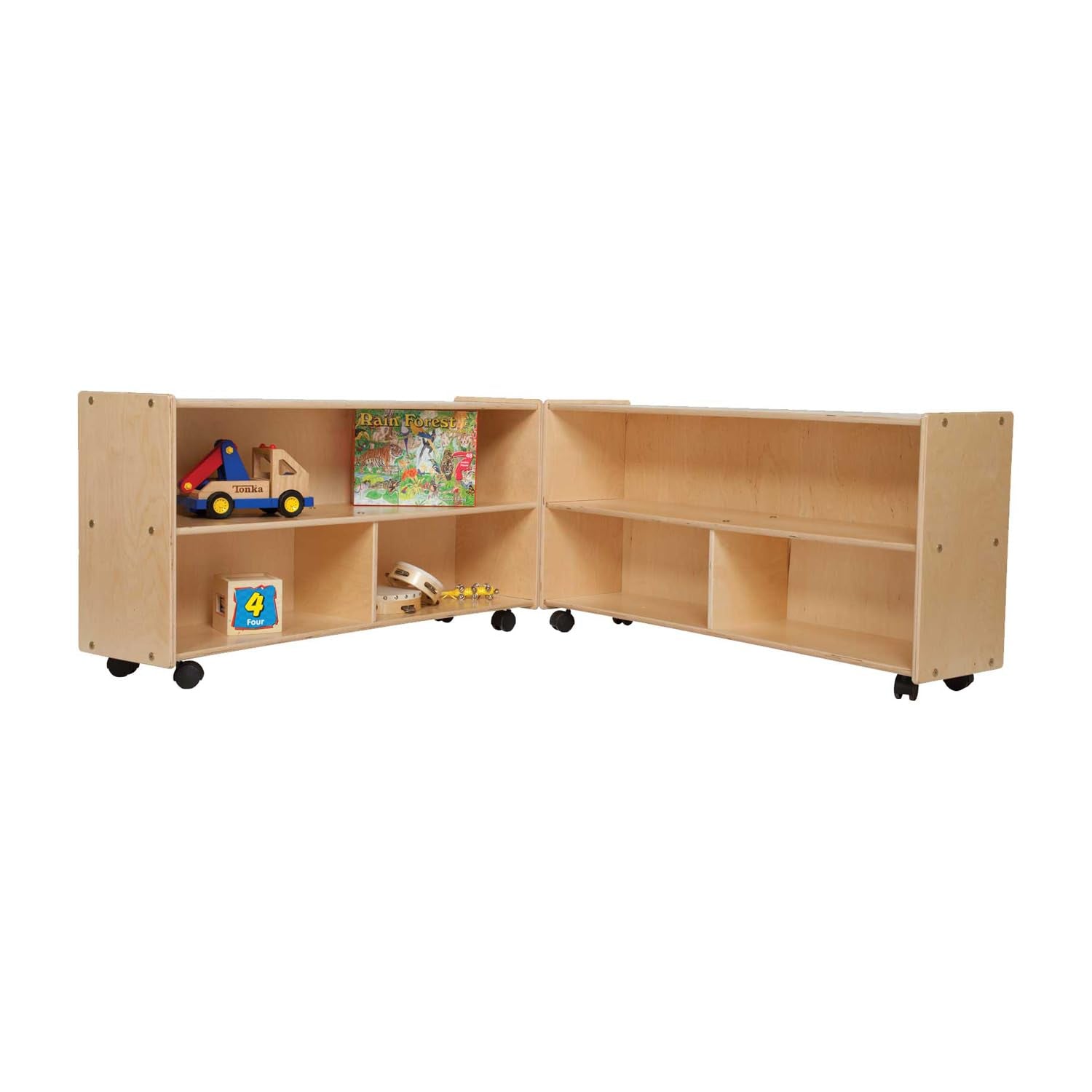 Classroom Storage Cabinet with Casters, Wooden Kids Bookcase, Toy Organizer, Arts, Crafts & Supplies Storage Unit, Natural, [Fully Assembled]