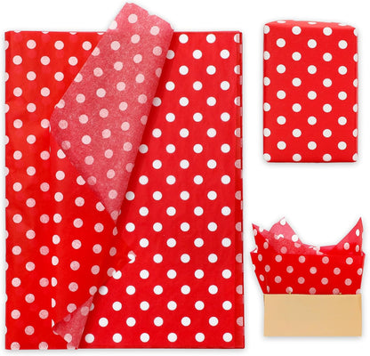 100 Sheets Polka Dot Tissue Paper Christmas Gift Wrapping Paper Red White Art Paper for Xmas Holiday Birthday Baby Shower Party DIY Crafts Supplies, 14 X 20 Inch