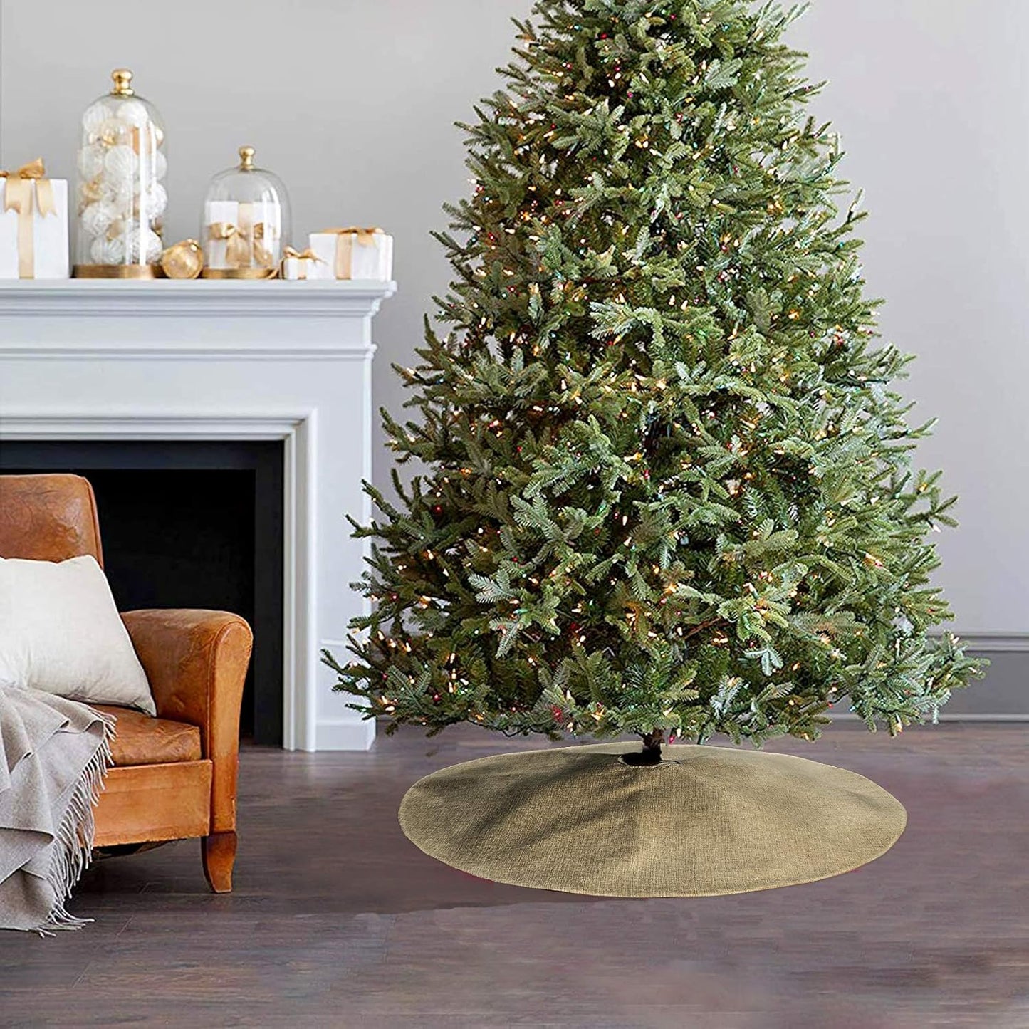 Christmas Tree Skirt, 36 Inches Small Double-Layer Burlap Plain Tree Skirts, Rustic Jute Tree Skirt for Xmas Holiday Home Decor, Fall Winter Farmhouse Brown Burlap Christmas Decorations Indoor