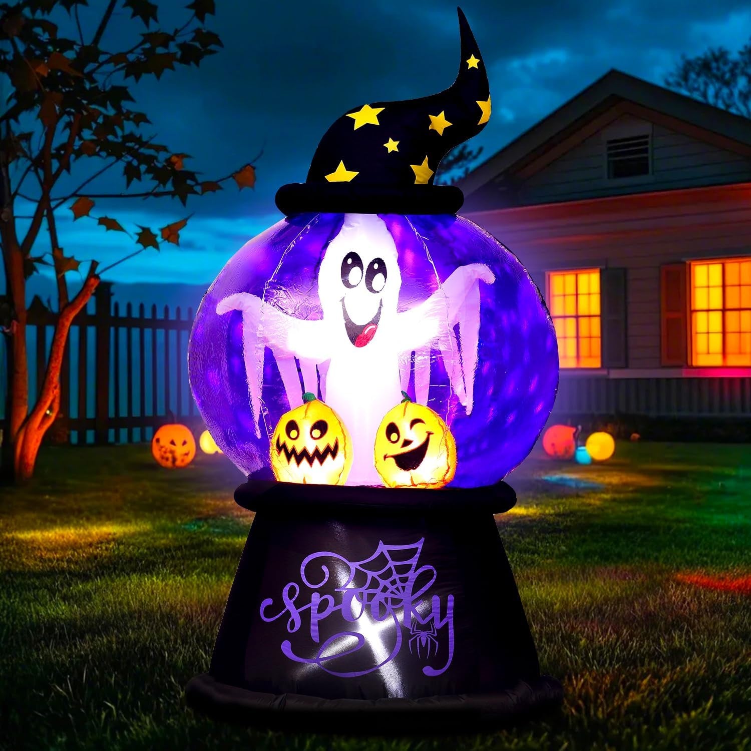 Halloween Inflatables Yard Decorations, 6Ft Tall Halloween Inflatable Snow Globe with Ghost Pumpkins, Lighted Blow up Halloween Decoration for Indoor, Outdoor, Garden, Holiday, Home