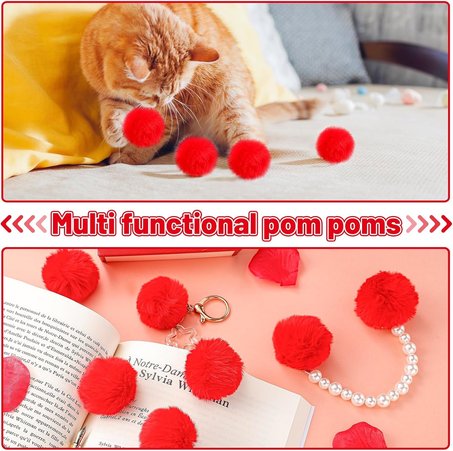 30 Pcs Christmas Yarn Pom Poms Fluffy Balls - Soft Faux Rabbit Fur Pompoms, Reusable Plush Puff Balls for DIY Xmas Handmade Crafts Gifts Costume Party Decorations (Red 2 Inches)