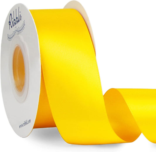 Maize Yellow Double Faced Satin Ribbon,1-1/2” X Continuous 25 Yards,Use for Bows Bouquet,Gift Wrapping,Baby Shower,Floral Arrangement