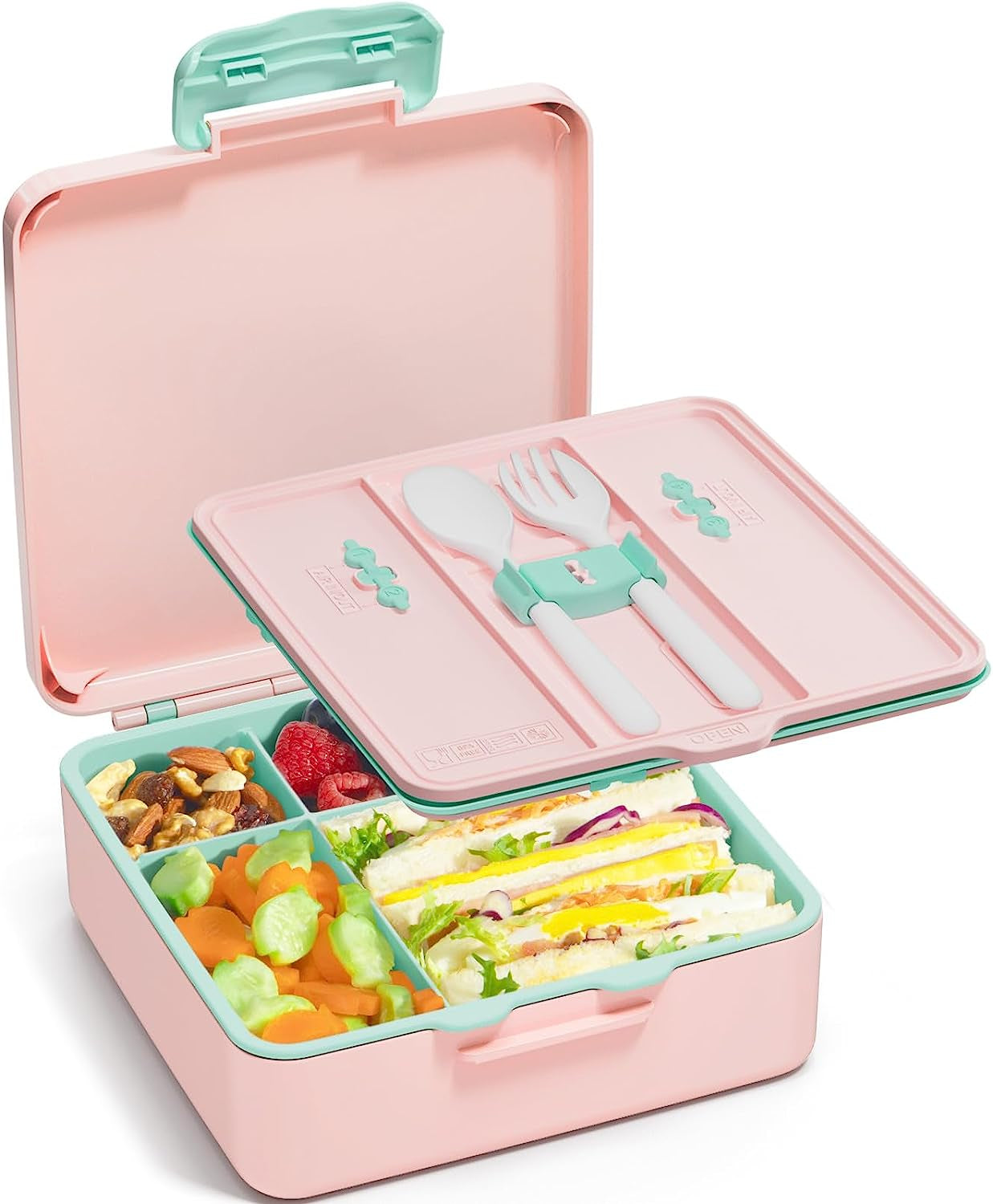 Bento Lunch Box for Kids - Leak Proof Toddler Bento Box with 4 Compartments BPA Free Dishwasher Safe Lunch Container with Utensils, Ideal Portion Sizes for Ages 3-12 Girls Boys for School