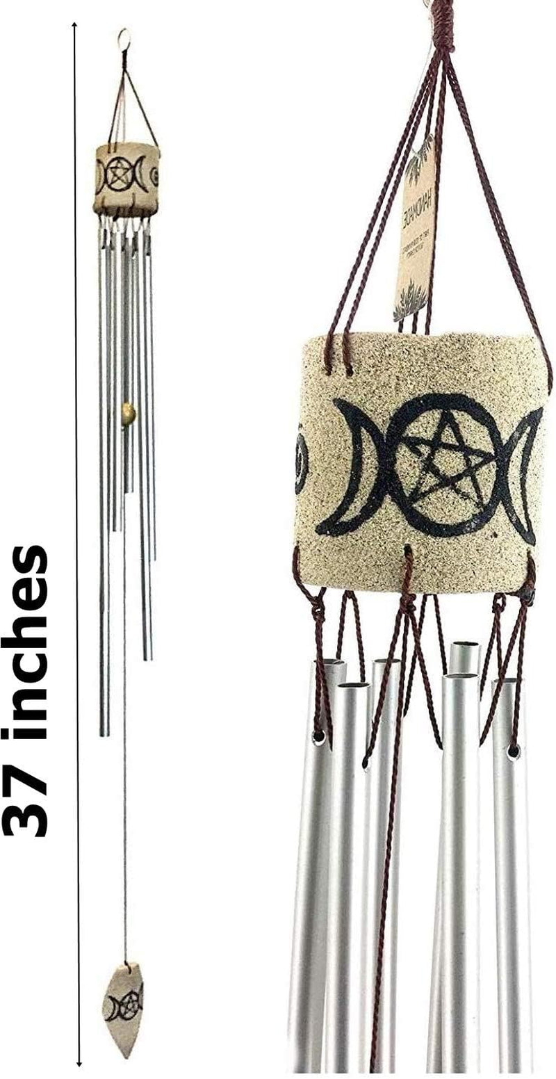 Wind Chimes Outdoor Indoor Triple Moon Pentacle Goddess Maiden Mother Home Blessing Attract Windsprite Magical Spell Hanging outside Patio Gift Large 37 Inch