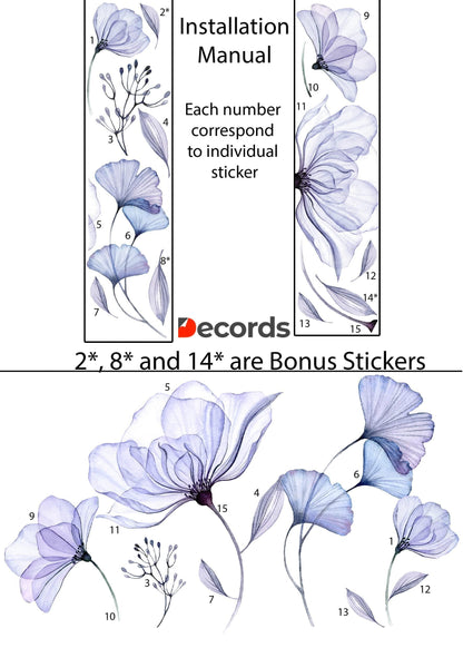 Flower Wall Decals Peel and Stick   Floral Vinyl Sticker Mural   Wall Flower