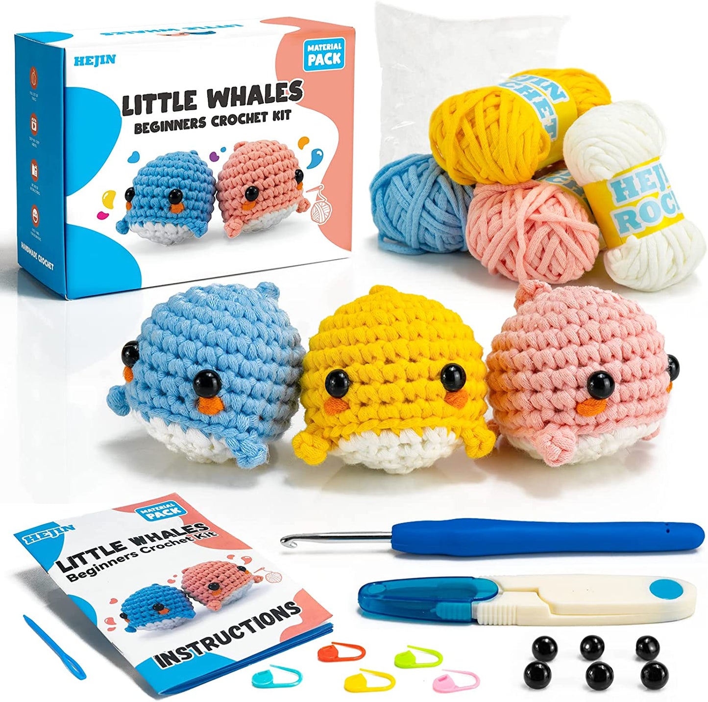 Beginner Crochet Kit, Crochet Kits for Kids and Adults, 3PCS Crochet Animal Kit for Beginners Include Videos Tutorials, Yarn, Eyes, Stuffing, Crochet Hook - Boys and Girls Birthdays Gift