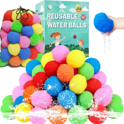 60 Pcs Reusable Water Balls, Reusable Water Balloons for Outdoor Toys and Games, Water Toys for Kids and Adults Boys and Girls - Summer Toys Ball for Pool and Backyard Fun