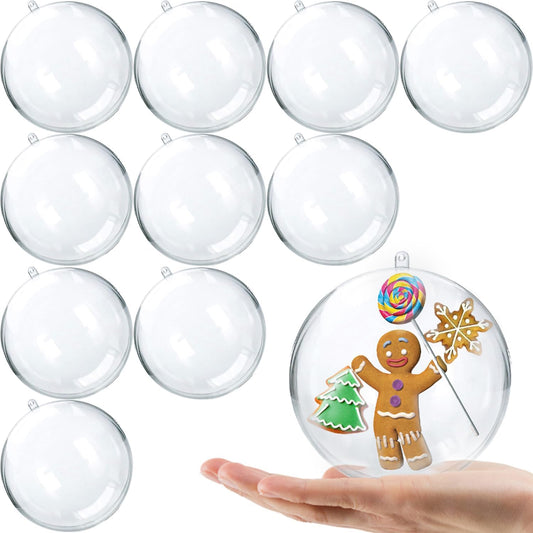 10Pk Clear Plastic Christmas Ornaments for Crafts Fillable DIY Christmas Ornaments Balls 4 Inch Acrylic Ornaments for Christmas Tree Decorations Hanging Christmas Decorations Home Decor Supplies