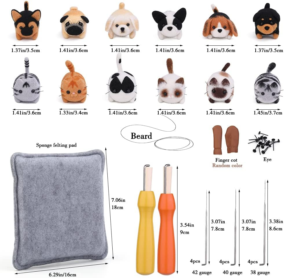 Needle Felting Kit,12 Pieces Doll Making Wool Needle Felting Starter Kit with Instruction,Felting Foam Mat and DIY Needle Felting Supply for DIY Craft Animal Home Decoration Birthday Gift