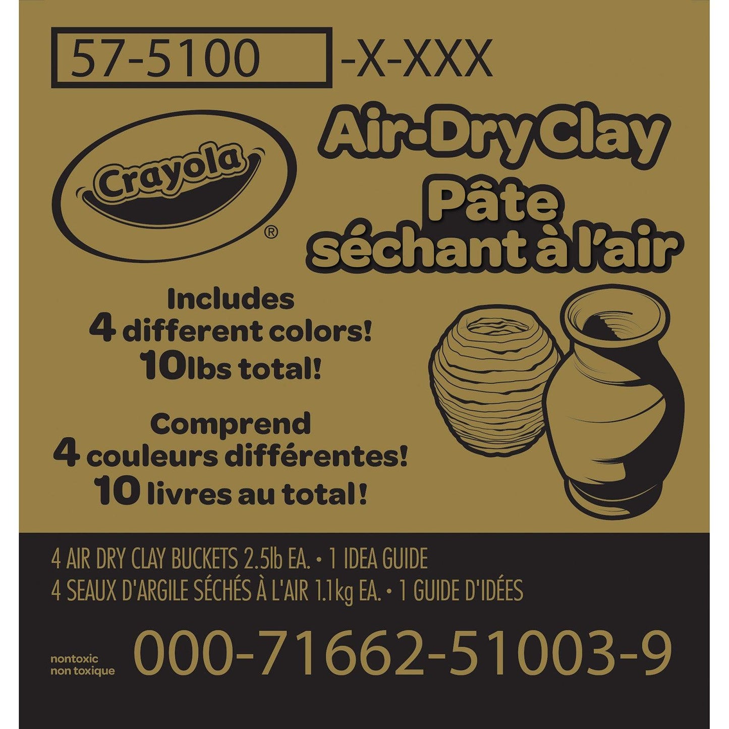 Air Dry Clay, 2.5lb Buckets, Assorted, Pack of 4 - Loomini