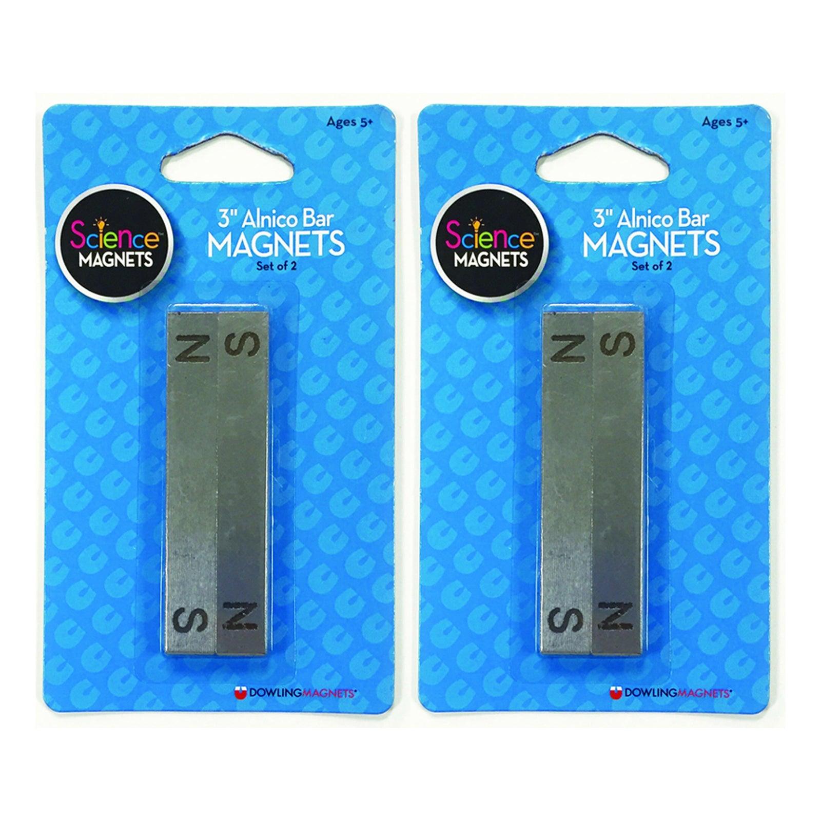 Alnico Bar Magnets, 3", N/S Stamped, 2 Per Pack, 2 Packs - Loomini