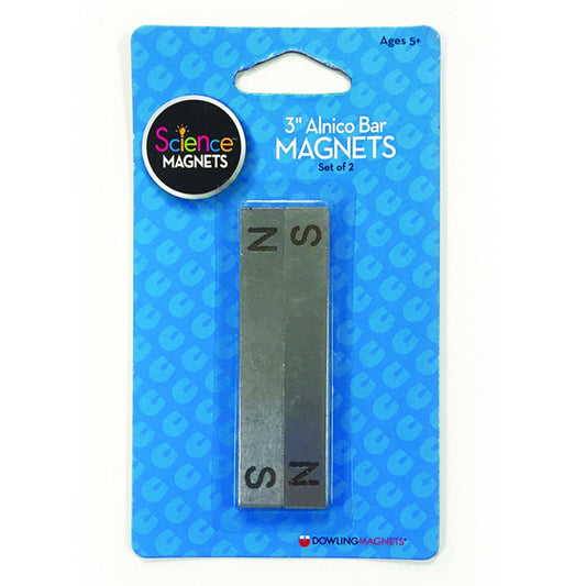 Alnico Bar Magnets, 3", N/S Stamped, Pack of 2 - Loomini