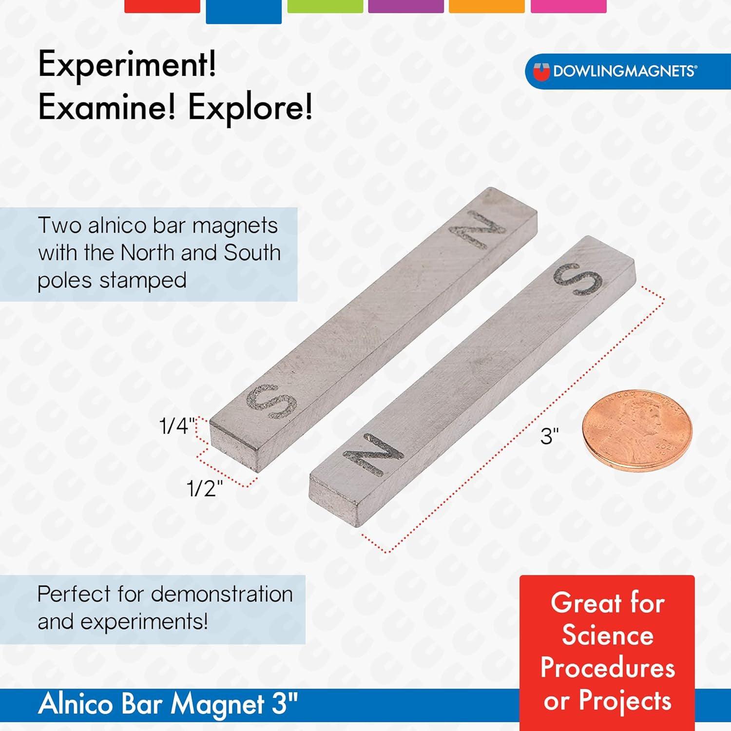 Alnico Bar Magnets, 3", N/S Stamped, Pack of 2 - Loomini