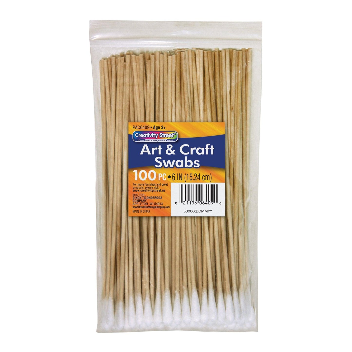 Art & Craft Swabs, Natural Wood Handles, 6" Long, 100 Per Pack, 20 Packs - Loomini