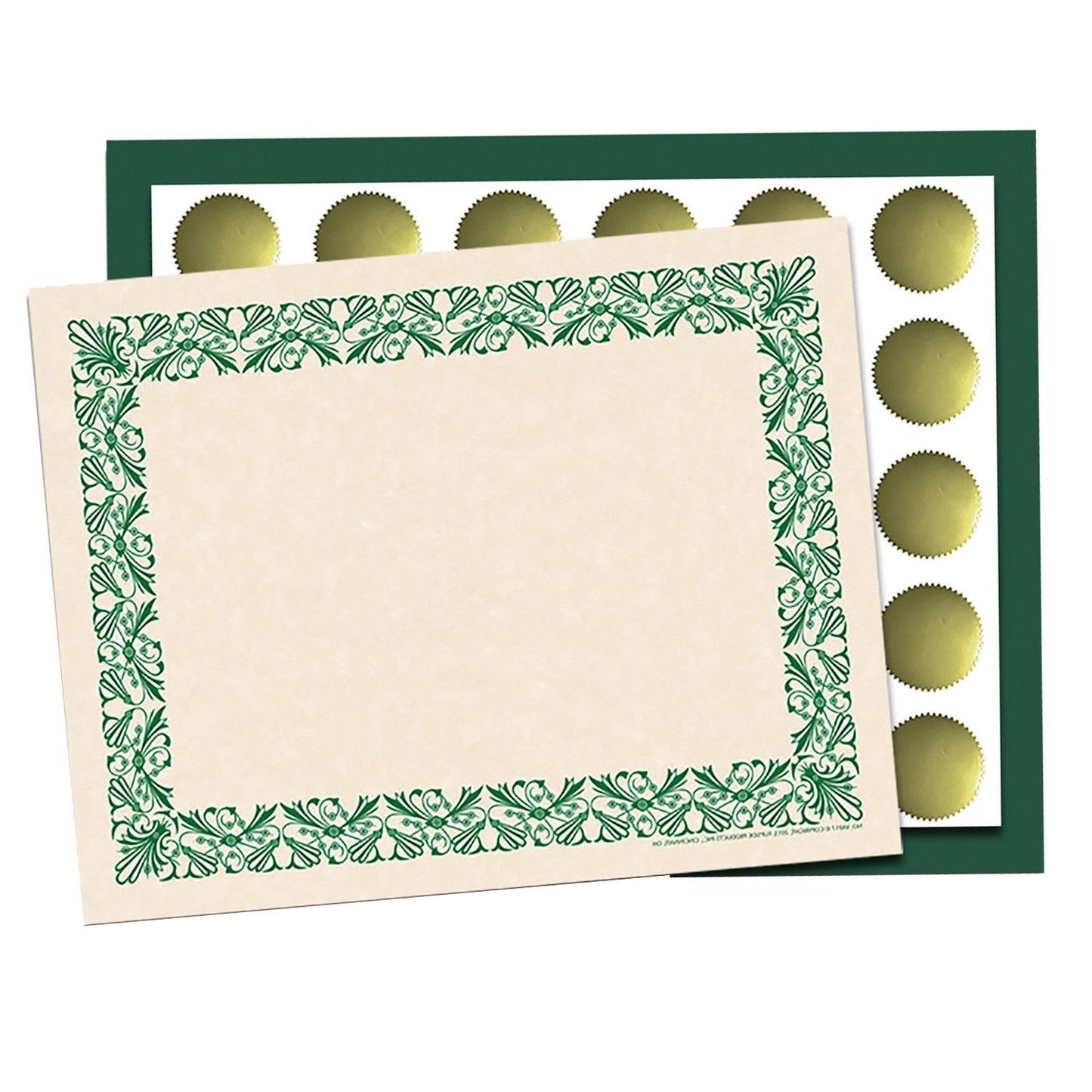 Art Deco Set -Green Border Paper, Plain Folders, Gold Seals - Loomini