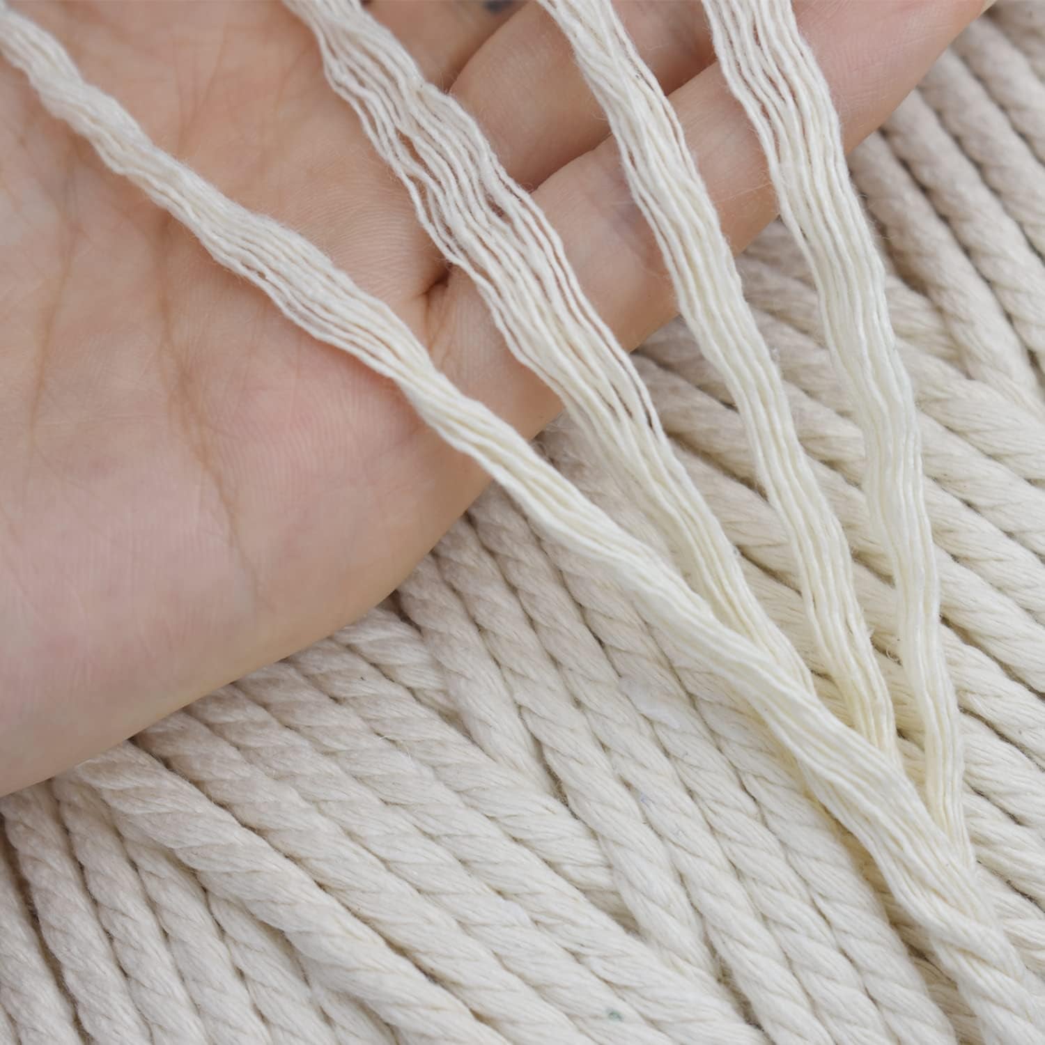 5Mm×436Yd Macrame Cotton Cord, Soft 4 Strand Twisted 100% Natural Cotton for Handmade Wall Hanging, DIY, Craft Making, Knitting, Plant Hangers, Decorative Projects (Beige) (5Mm×436Yd, Beige)