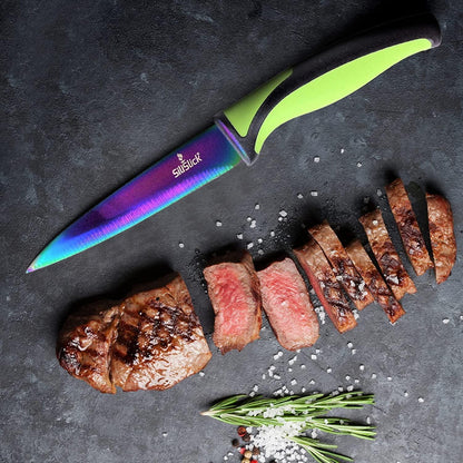 Stainless Steel Steak Knife Set   Titanium Coated Colorful Kitchen Knives with