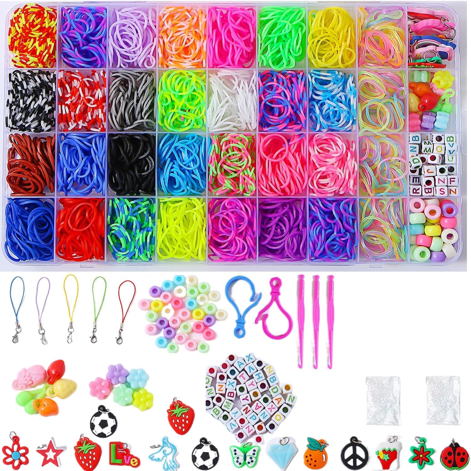 2500+ Rubber Band Bracelet Kit, Loom Bracelet Making Kit for Kids, Rubber Bands Refill Loom Set, Loom Bands Kit,Friendship Bracelet Girls Creativity Birthday Gift Kits