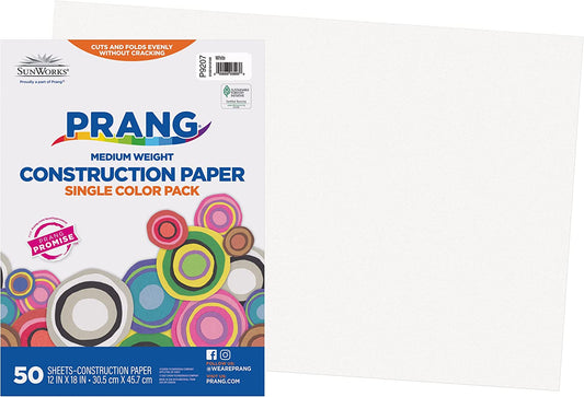 (Formerly ) Construction Paper, White, 12" X 18", 50 Sheets