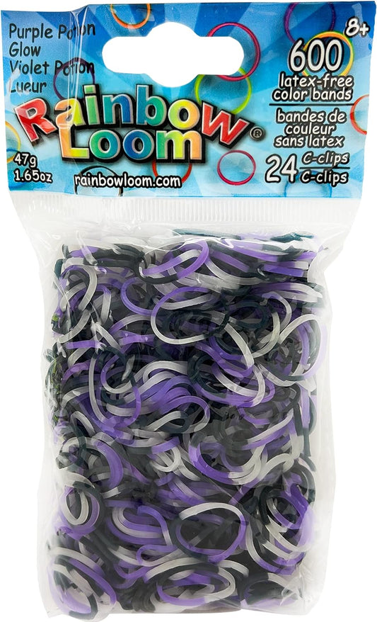 ® GLOW in the Dark Collection: Purple Potion Rubber Bands with 24 C-Clips (600 Count)