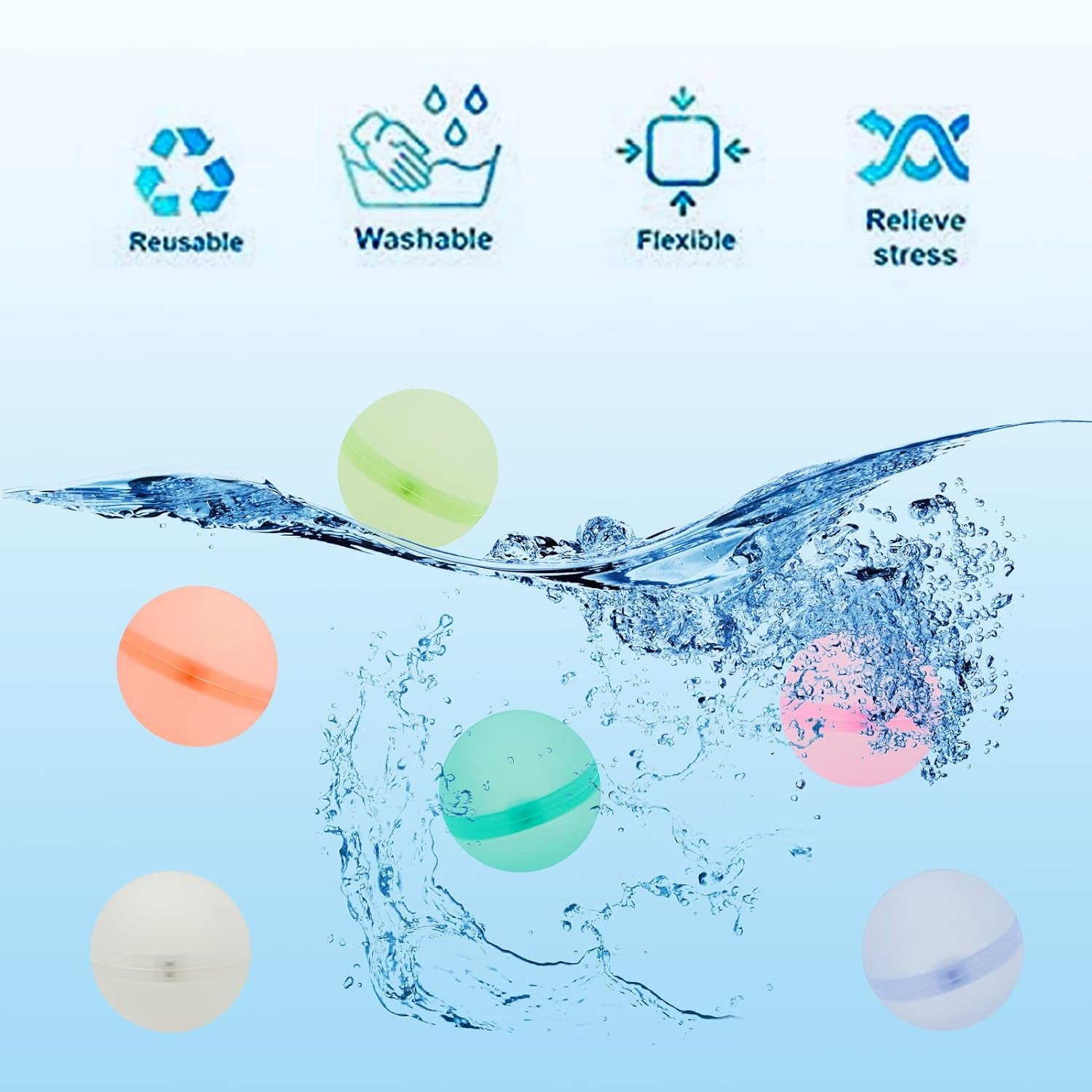 12 PCS Reusable Water Balloons Water Balls,Bbiodegradable Water Balloons,Soft Silicone Water Balloons Self Sealing Quick Fill Summer Games for Kids Outside,Summer Fun Party Gift