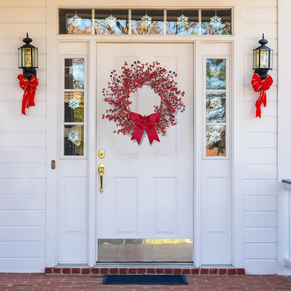 18 Inch Artificial Christmas Wreath Red Berry Wreath Handmade Winter Wreath with Bowknot Christmas Decoration for Front Door Home Indoor Outdoor Farmhouse Wall Window Xmas Holiday