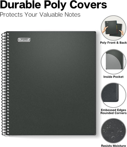 3-Subject Notebook College Ruled 8.5 X 11 (Black) - 150 Sheets/300 Pages, Spiral Notebook 8.5X11 with Tabs, Movable Dividers, Pockets, Front/Back Plastic Covers, Multi Subject Notebook