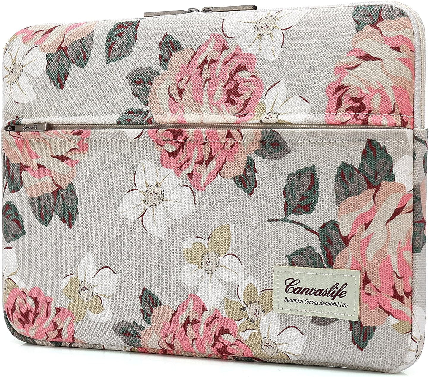 Pink Rose Pattern 13 Inch Canvas Laptop Sleeve with Pocket 13 Inch 13.3 Inch Laptop 13 Case13 Sleeve