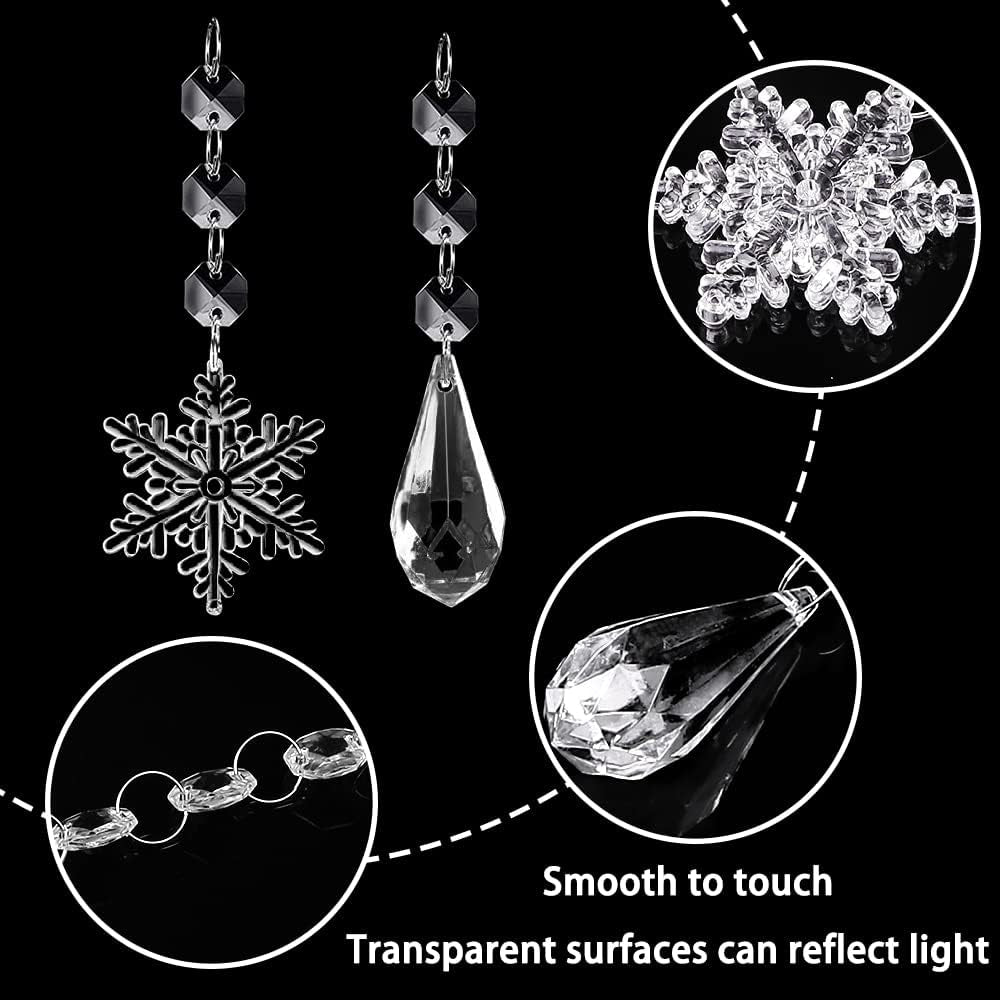 56PCS Christmas Snowflakes Crystal Decorations Winter Blue Snowflakes Christmas Tree Icicle Drops Ornaments Hanging Chandelier Pendants Beads for Xmas Winter New Year Wedding Party Decor