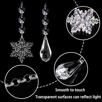 56PCS Christmas Snowflakes Crystal Decorations Winter Blue Snowflakes Christmas Tree Icicle Drops Ornaments Hanging Chandelier Pendants Beads for Xmas Winter New Year Wedding Party Decor