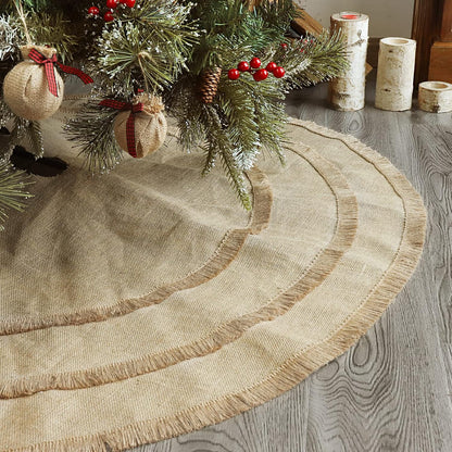 Christmas Tree Skirt, 48 Inches Natural Burlap Jute Plain with Tassels, Rustic Xmas Holiday Decoration…