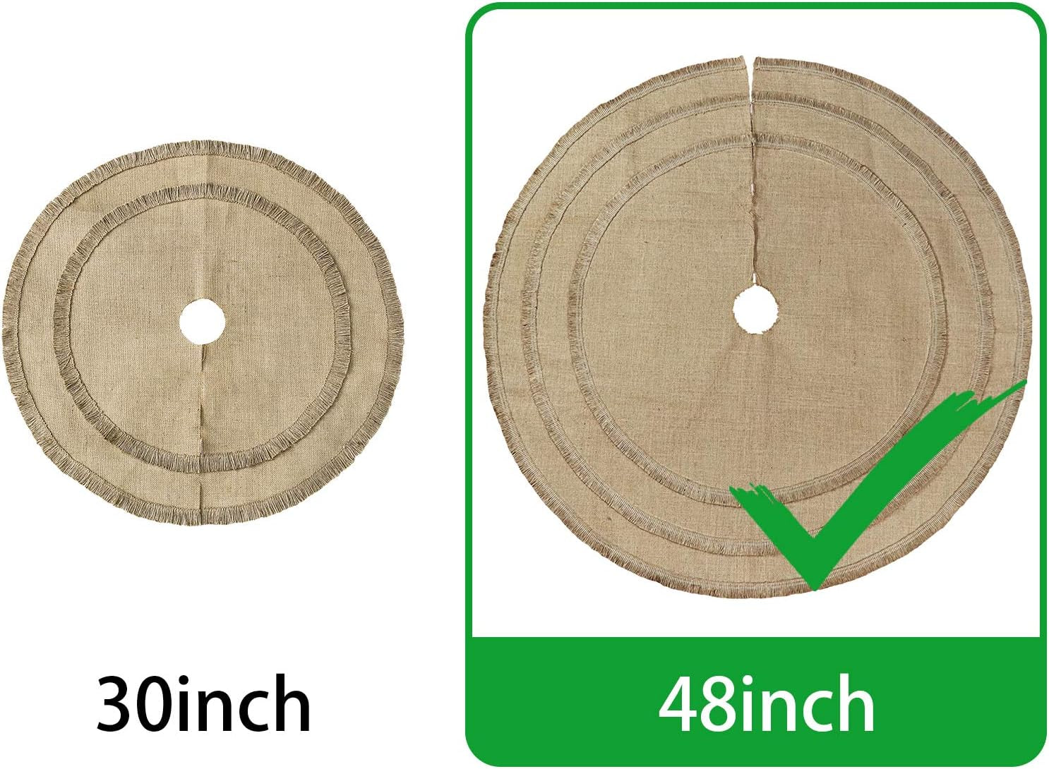 Christmas Tree Skirt, 48 Inches Natural Burlap Jute Plain with Tassels, Rustic Xmas Holiday Decoration…