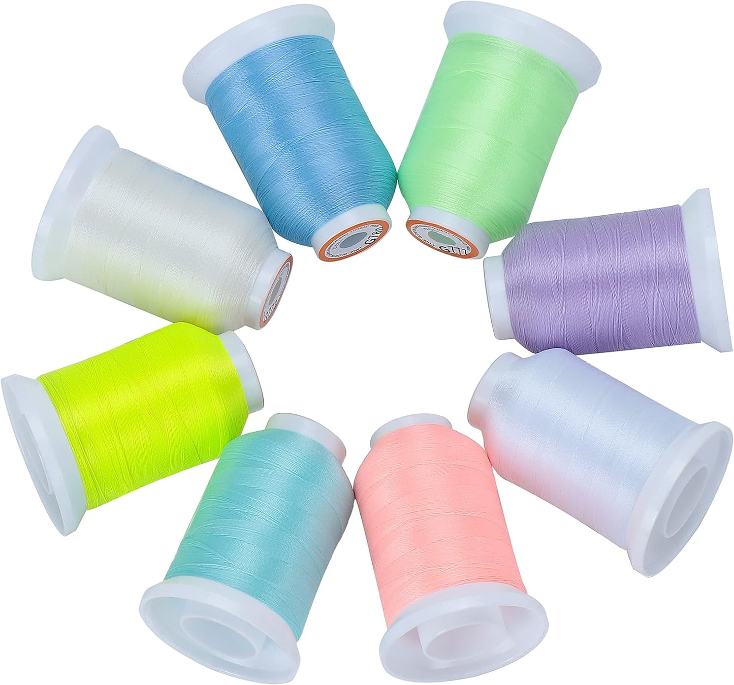 8 Colors Luminary Glow in the Dark Embroidery Machine Thread Kit 30WT 500M(550Y) Each Spool for Embroidery, Quilting, Sewing