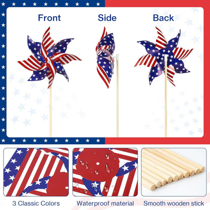 4Th of July Decorations American Flag Patriotic Pinwheels, 24 Pack Fourth of July Outdoor Decor Small Flags on Sticks with Yard Pinwheels,Red White and Blue Decor for Patriotic Party Supplies