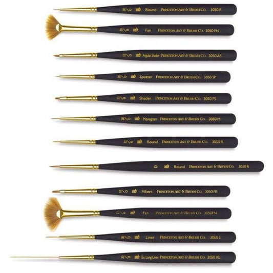 Mini-Detailer Brush Set, Synthetic Bristles, Short Handle Mixed Media Paintbrush, Black, 12 Pieces