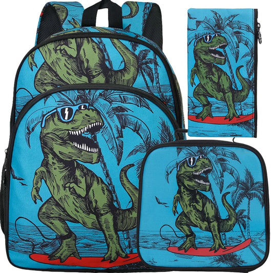 Dinosaur Backpack for Boys, 16" Preschool Bookbag and Lunch Box for Elementary Kids