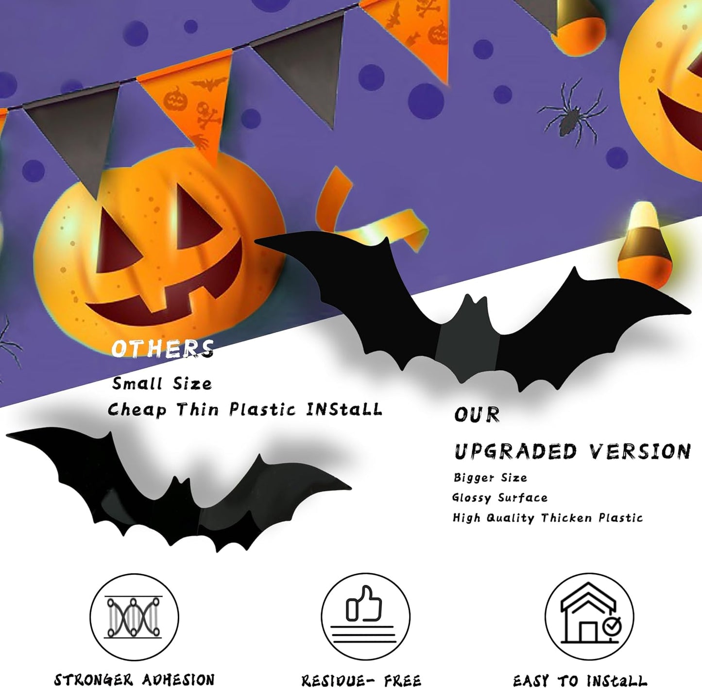 Halloween Party Supplies Hallween Decorations Bats Wall Decor 140PCS Realistic PVC 3D Black Scary Bat Sticker for Creepy Home Decor Halloween Party Decorations DIY Wall Decal Bathroom Indoor Halloween