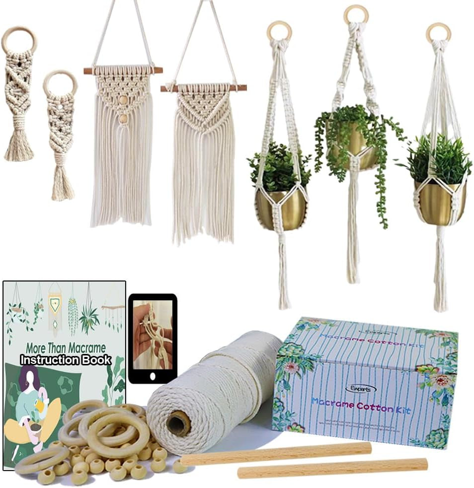 Easy Macrame Kits for Adults Beginners Supplier Wood Beads,Rings,Wooden Dowel for Macrame Plant Hangers,Macrame Wall Hanging with Instruction for Macrame Starters