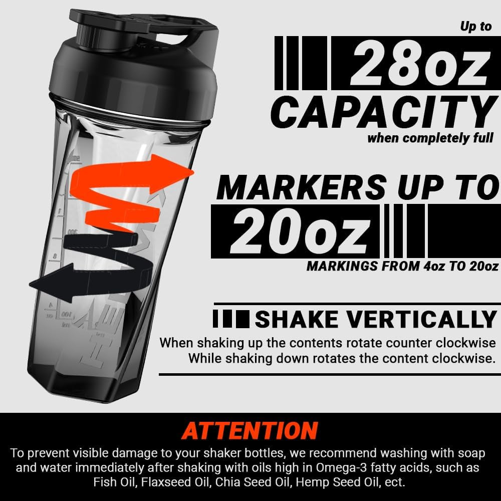 2.0 Vortex Blender Shaker Bottle Holds Upto 28Oz | No Blending Ball or Whisk | USA Made | Pre Workout Protein Drink Shaker Cup | Weight Loss Supplements Shakes | Top Rack Safe
