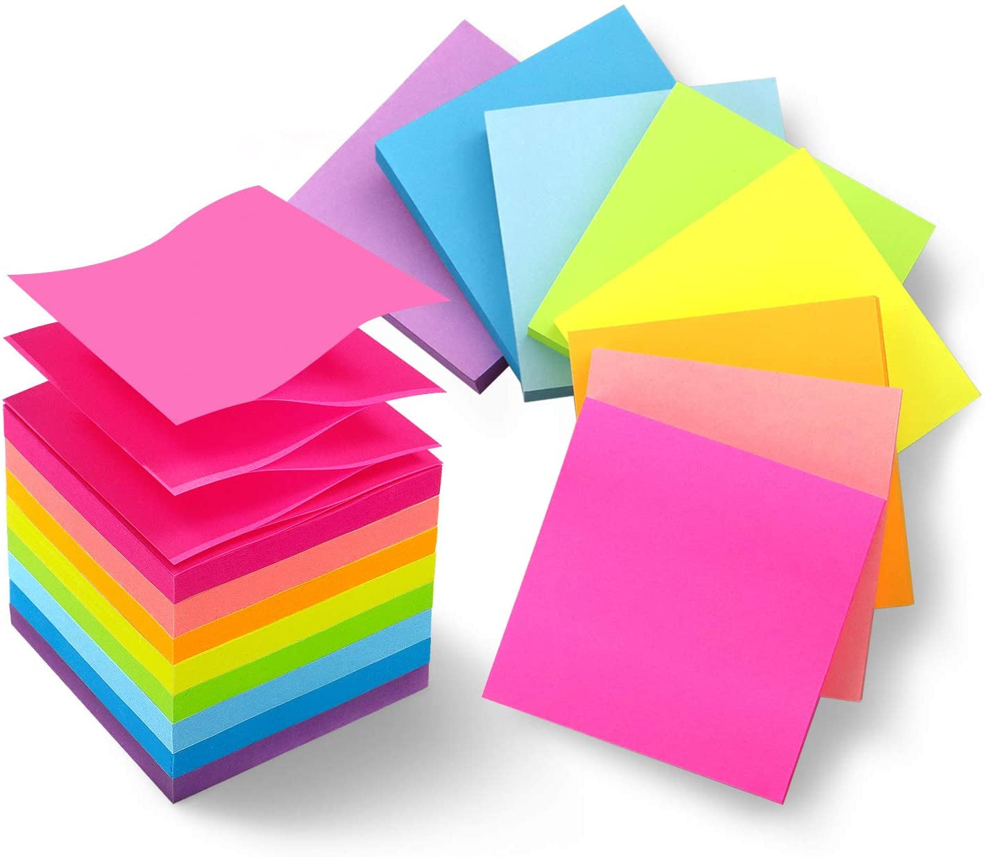 8 Pads Pop up Sticky Notes 3X3 Refills Bright Colors Self-Stick Notes Pads Super Adhesive Sticky Notes Great Value Pack