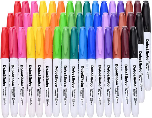 Dabo & Shobo 48 Colors Permanent Markers ，Fast Drying, Suitable for Classroom Office Meeting，Works on Plastic,Wood,Stone,Metal and Glass for Doodling, Coloring, Marking by Shuttle Art