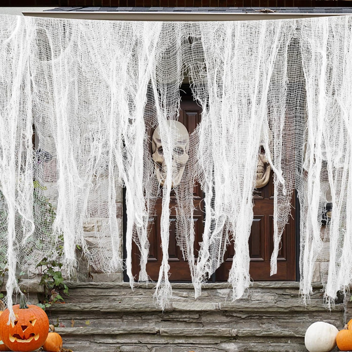 300 X 30 Inch Halloween Spooky Cloth - White Large Size Halloween Scary Creepy Cloth - Windows Doorways Cover Gauze for Halloween Party Haunted House Decorations