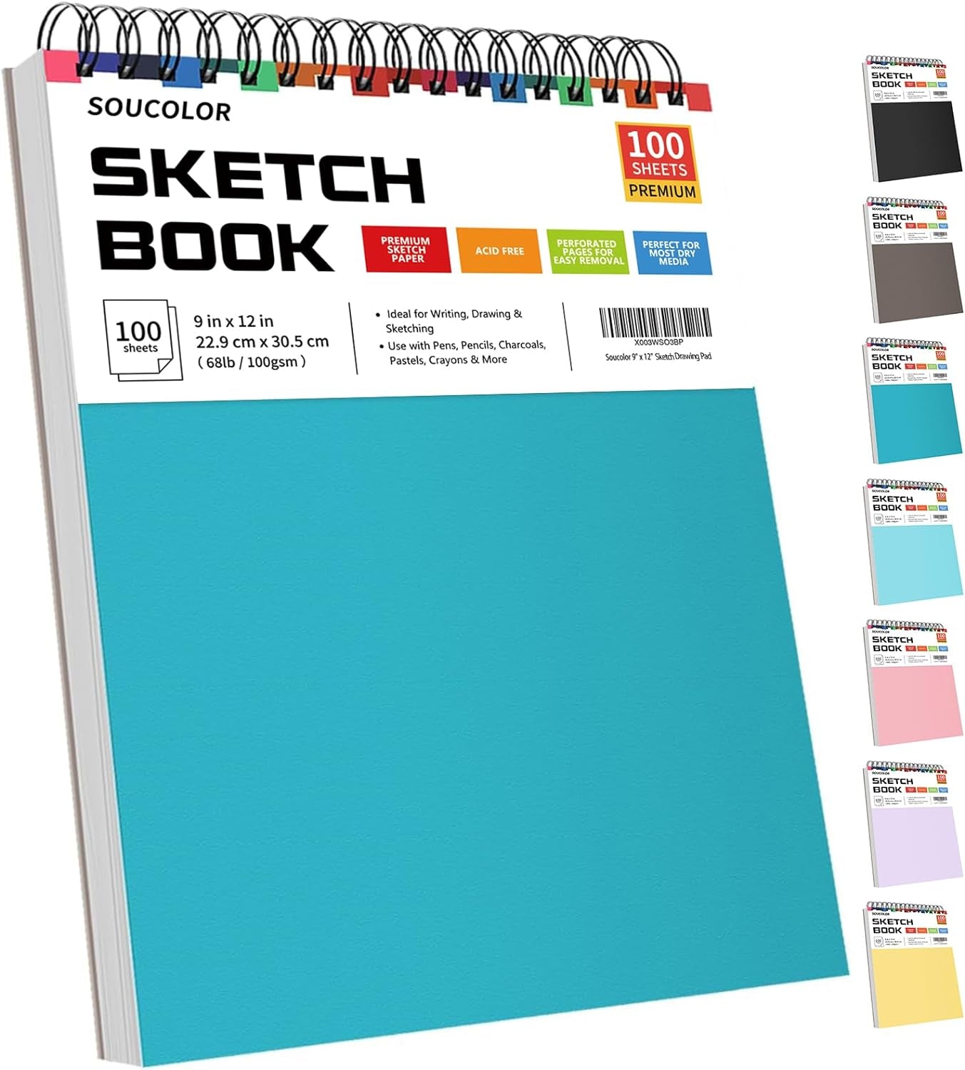 9" X 12" Sketch Book, 1-Pack 100 Sheets Spiral Bound Art Sketchbook, (68Lb/100Gsm) Acid Free Artist Drawing Book Paper Painting Sketching Pad for Kids Students Adults Beginners