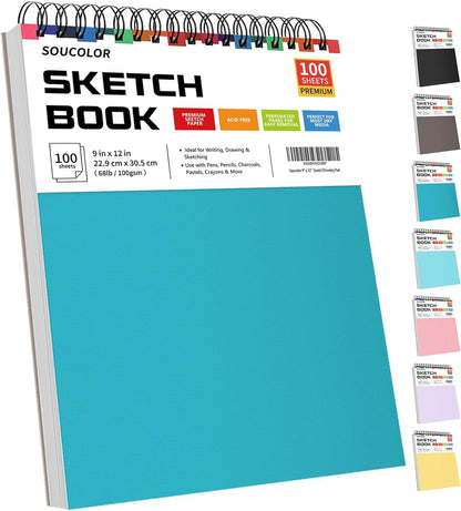 9" X 12" Sketch Book, 1-Pack 100 Sheets Spiral Bound Art Sketchbook, (68Lb/100Gsm) Acid Free Artist Drawing Book Paper Painting Sketching Pad for Kids Students Adults Beginners