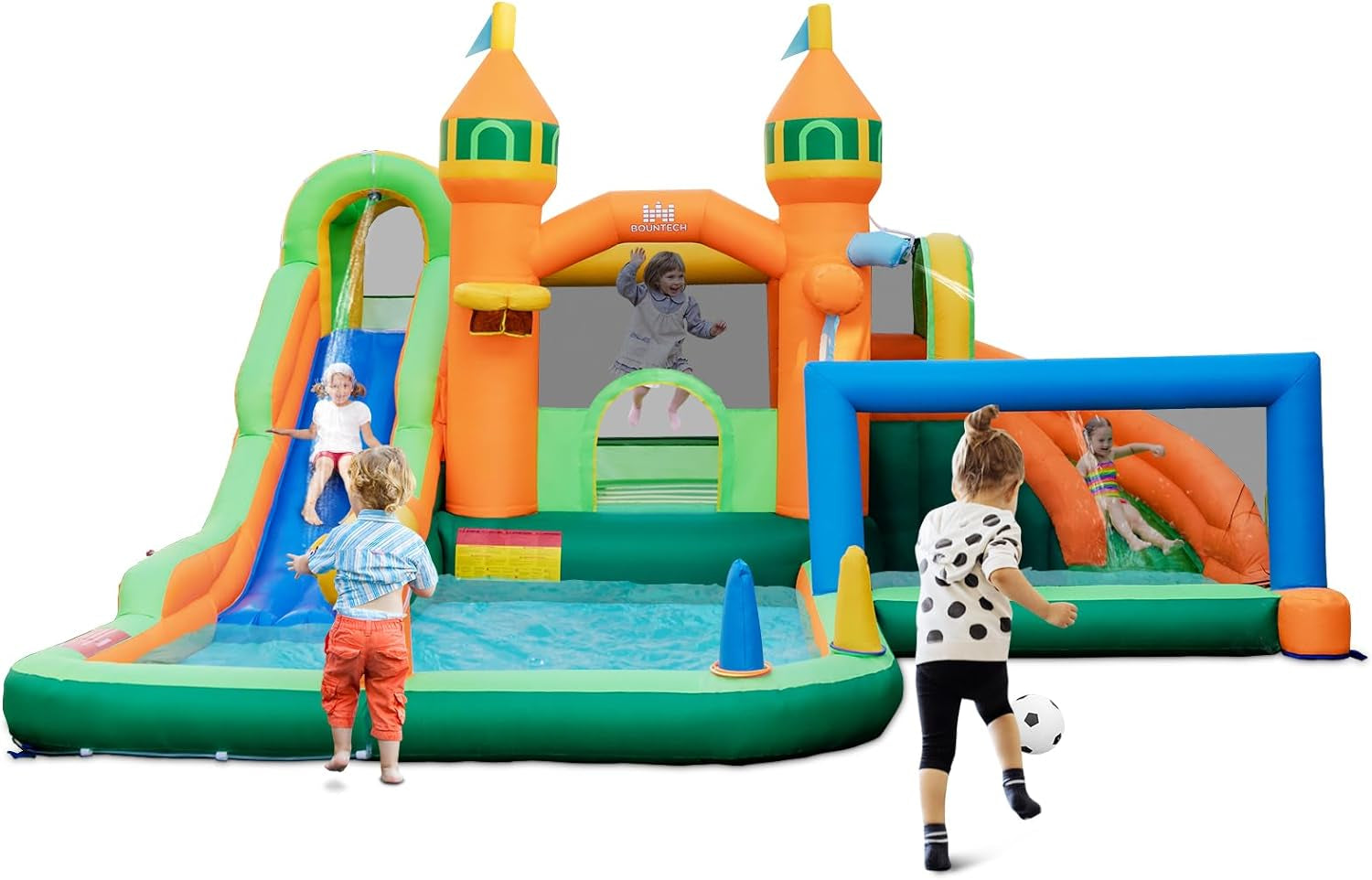 Inflatable Water Slide Park, 9 in 1 Mega Waterslide Bounce House for Outdoor W/Dual Slides, Giant Splash Pool, 735W Blower, Water Slides Inflatables for Kids and Adults Backyard Party Gifts