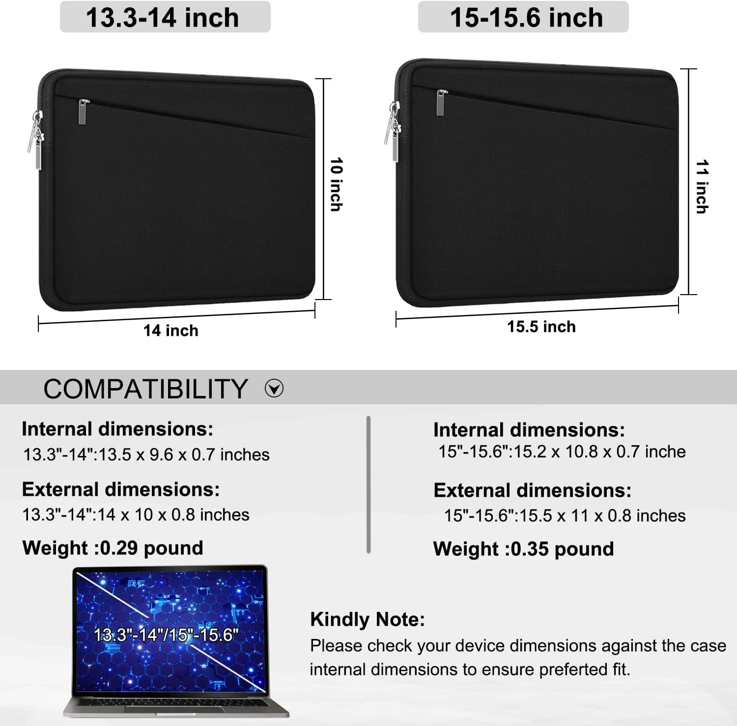 Laptop Sleeve 14 Inch, Durable Computer Carrying Bag Protective Case Briefcase Handbag with Front Pocket, Slim Laptop Case Cover for Compatible with Macbook Air/Pro 14 Inch Notebook Computer, Black