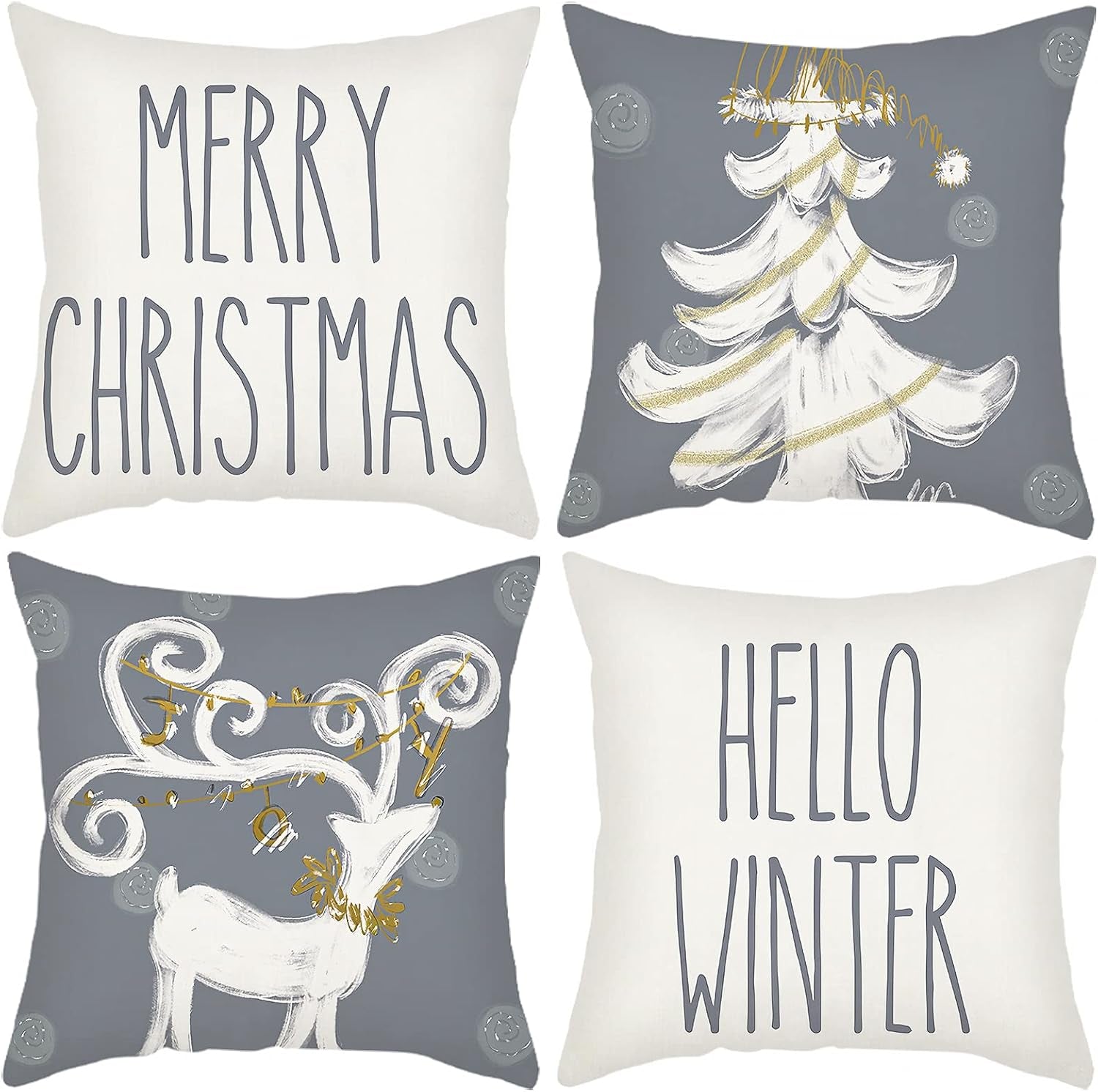 Christmas Pillow Covers Set of 4 for Christmas Decoration Winter Throw Pillow Cover Christmas Decor (20X20, Merry Christmas & Hello Winter)