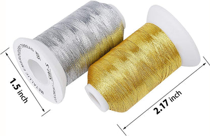 6 Spools Metallic Embroidery Machine Thread (3 Gold+ 3 Silver Colors) 500M(550Y) for Embroidery and Decorative Sewing