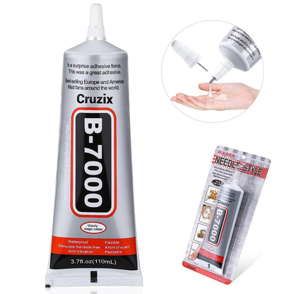 B7000 Jewelry Bead Glue for Jewelry Making, Clear 3.7 Fl Oz B7000+Plus Multipurpose Super Adhesive Glue for Rhinestone Crafts Fabric Metal Stone Nail Art Wood Glass (110 Ml/ 3.7Oz)